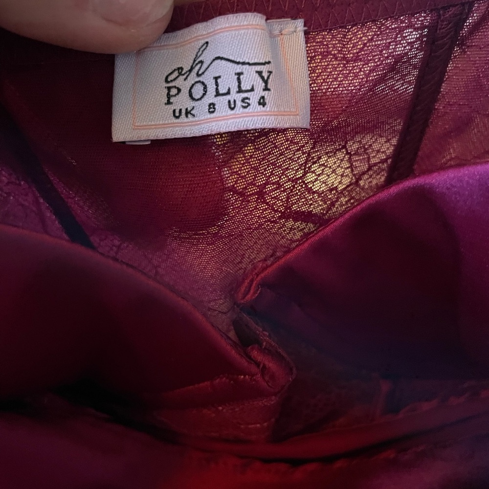 Oh Polly A Minute Past Midnight Midi Corset Dress in Maroon Burgundy Red Ruched - Picture 4 of 6